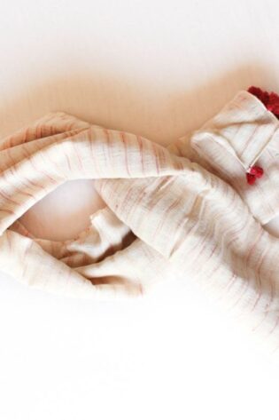 Red Border Khadi Stole (Dupatta) – Handwoven Cotton Scarf for Women