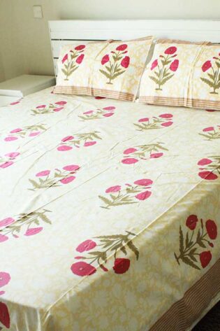 multicolor-floral-cotton-king-sized-bedsheets-with-2-pillow-covers-side