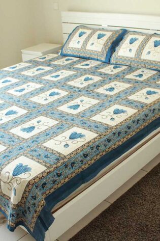 sky-floral-cotton-double-size-bedsheet-with-2-pillow-covers-side