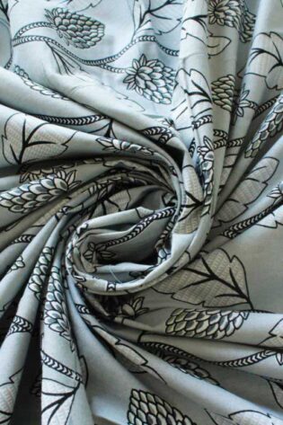 grey_white_color_leaf_pattern_bedsheet_with_two_pillow_covers