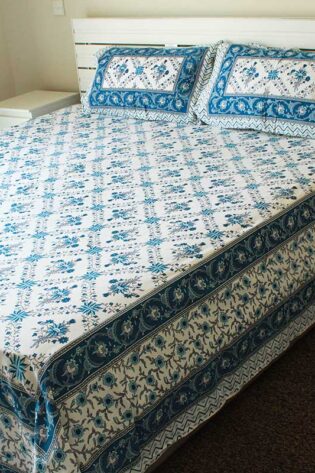 sky-white-print-floura-cotton-double-size-bedsheet-with-2-pillow-covers-side