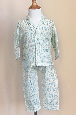 light-blue-tribal-print-muslin-khadi-cotton-kids-night-suit