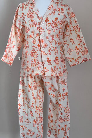 orange-tribal-print-muslin-khadi-cotton-kids-night-suit
