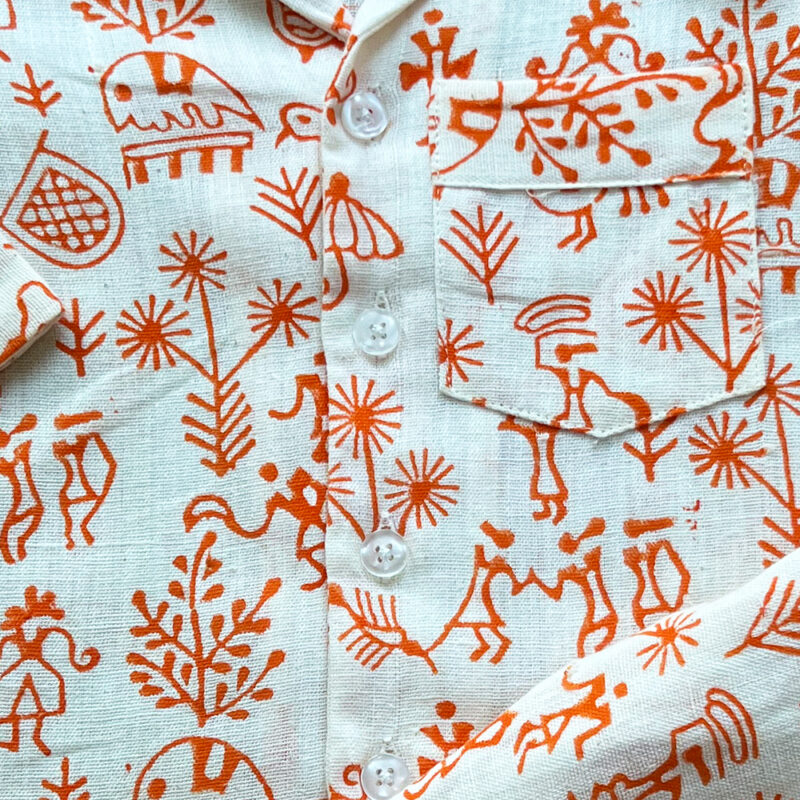 orange-tribal-print-muslin-khadi-cotton-kids-night-suit-close