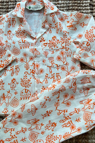 orange-tribal-print-muslin-khadi-cotton-kids-night-suit-front