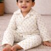 Brown Circle Pattern Muslin Khadi Cotton Kids Night Suit