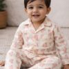 Red Sparrow Bird Print Muslin Khadi Cotton Baby Night Suit for Newborns