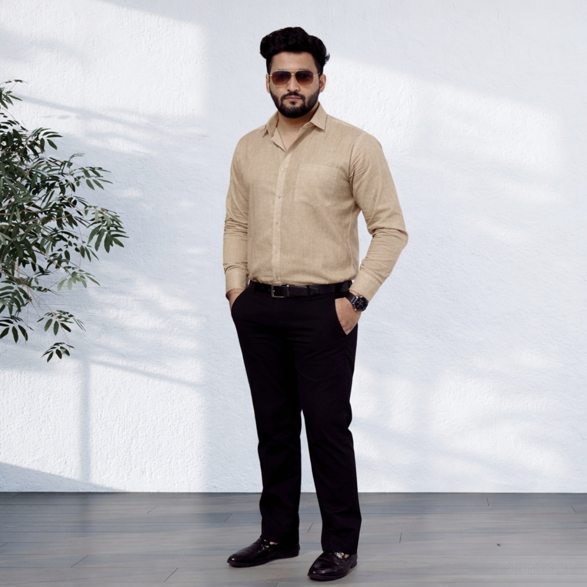 Signature Beige Full Sleeve Khadi Shirt | Pure Cotton Formal Wear - Image 2