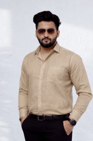 Signature Beige Full Sleeve Khadi Shirt | Pure Cotton Formal Wear