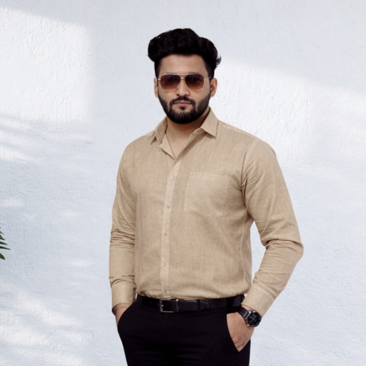 Signature Beige Full Sleeve Khadi Shirt | Pure Cotton Formal Wear