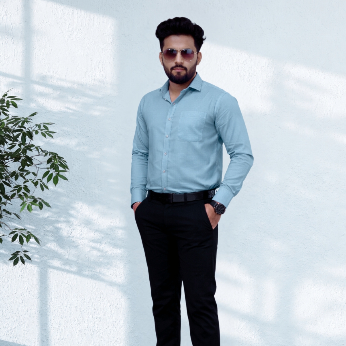 Signature Sky Blue Full Sleeve Khadi Shirt | Pure Cotton Formal Wear - Image 4