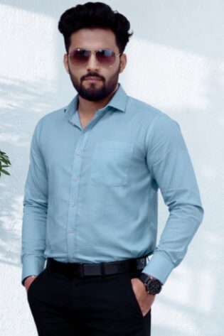 Signature Sky Blue Full Sleeve Khadi Shirt | Pure Cotton Formal Wear