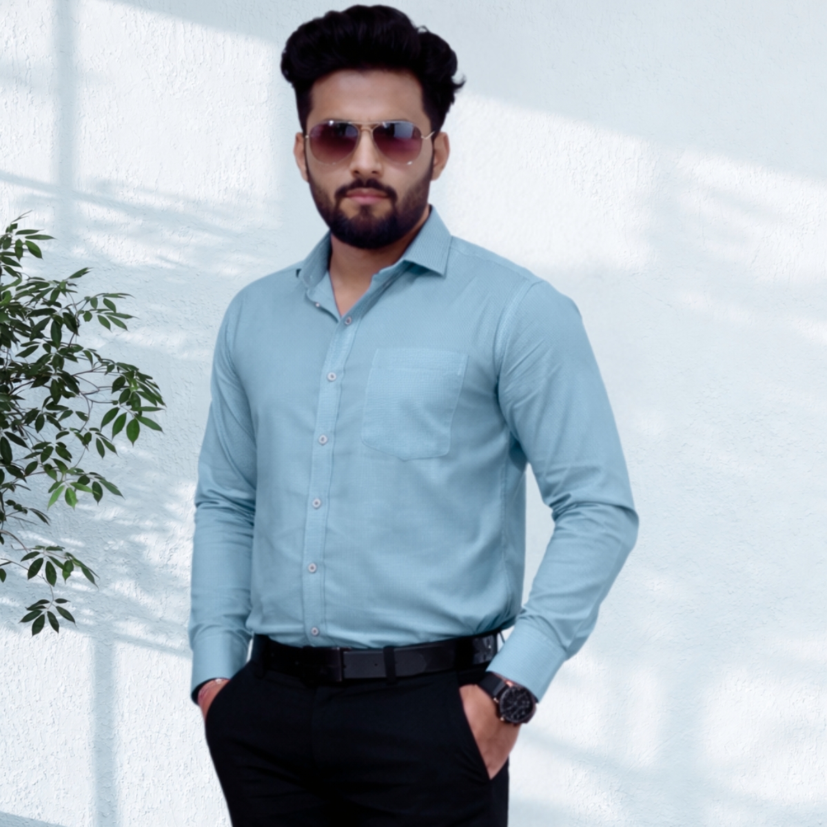 Signature Sky Blue Full Sleeve Khadi Shirt | Pure Cotton Formal Wear