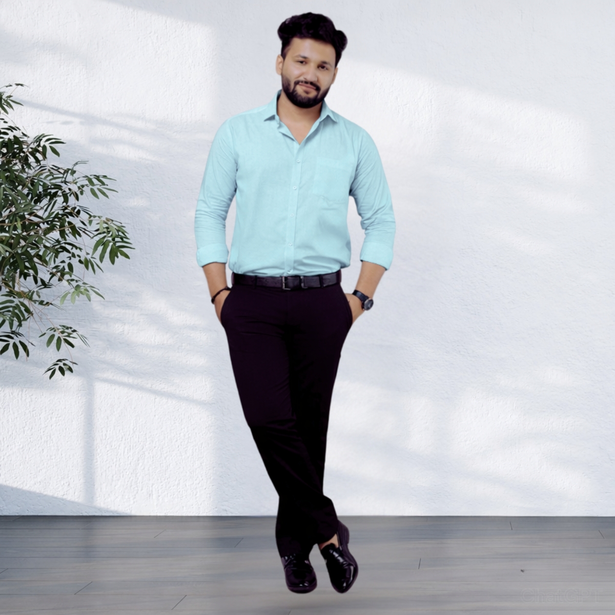 Signature Turquoise Full-Sleeve Khadi Shirt | Pure Cotton Formal Wear - Image 3