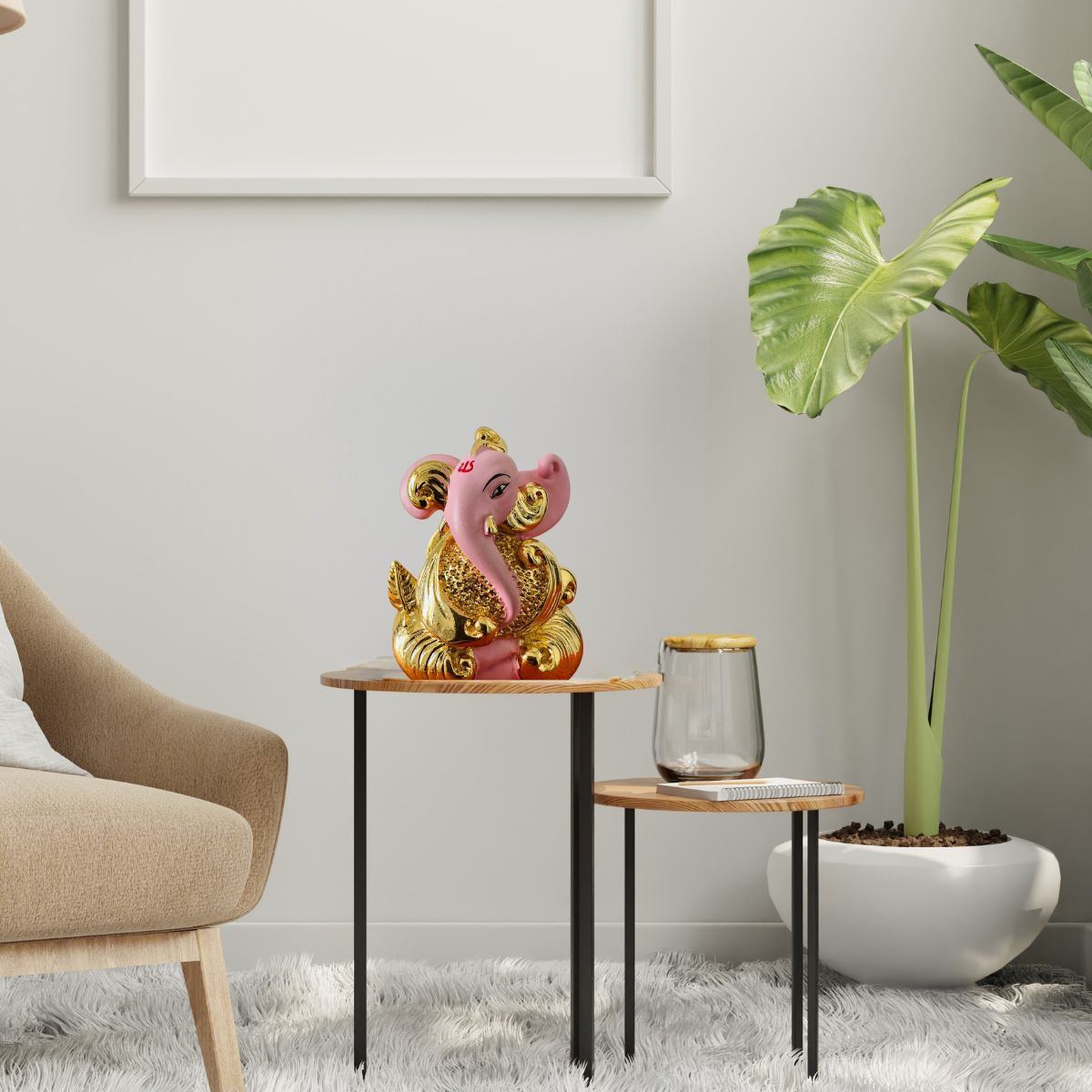 Pink & Gold Plated Ganesha - Ganapati 7x5cm Idol | Gold & Silver Plated Ganesh Idol Online - Image 2
