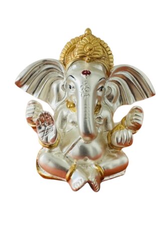 KanGanesh - Silver Plated Body and Gold Plated Mukut - 8x4cm | Gold & Silver Plated Ganesh Idol Online