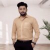 Pure 100% Cotton Beige Formal Shirts - Full Sleeves Khadi Shirt for Men