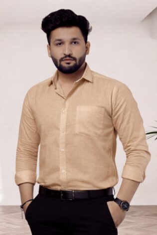 Pure 100% Cotton Beige Formal Shirts - Full Sleeves Khadi Shirt for Men