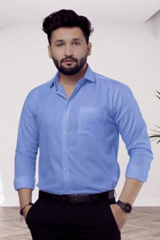 Pure 100% Cotton Blue Formal Shirts - Full Sleeves Khadi Shirt for Men