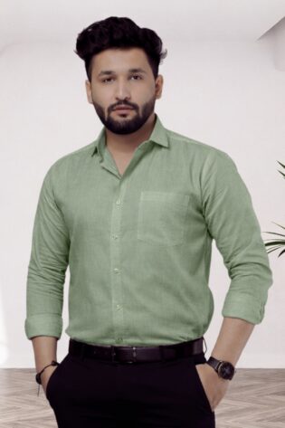 Pure 100% Cotton Green Formal Shirts - Full Sleeves Khadi Shirt for Men