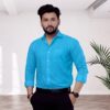 Pure 100% Cotton Turquoise Formal Shirts - Full Sleeves Khadi Shirt for Men