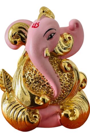 Pink & Gold Plated Ganesha - Ganapati 7x5cm Idol | Gold & Silver Plated Ganesh Idol Online