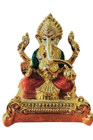 Gold Plated Sitting Ganesha - Patta Ganesh - 9x6cm | Gold & Silver Plated Ganesh Idol Online