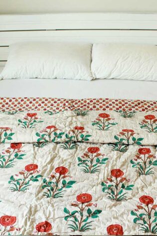 Red Flower Blanket - Cotton Double Bed Quilts, Big Quilt