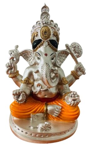 Silver Plated Siddhivinayak - Orange Dhoti Ganapati 17x10cm Idol | Gold & Silver Plated Ganesh Idol Online