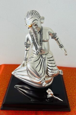 Silver Plated Ganapati on Modak - 22x17x17cm Idol | Gold & Silver Plated Ganesh Idol Online