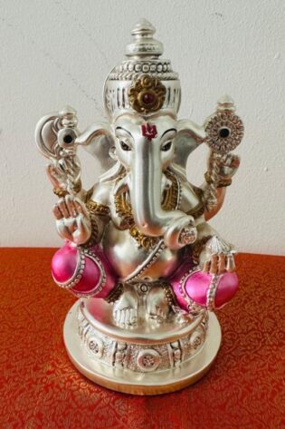 Silver Plated Ganapati - Pink Dhoti Ganapati 15x8cm Idol | Gold & Silver Plated Ganesh Idol Online