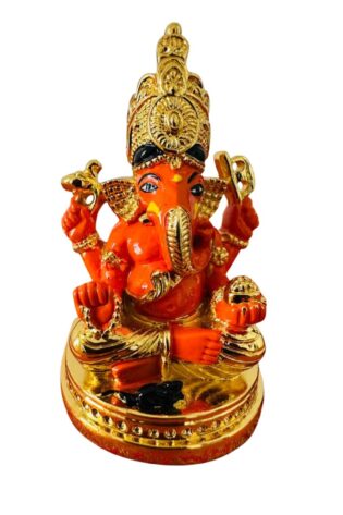 Sindoori & Golden Ganesha - Ganapati 8x4cm Idol for Gifting and Home Decor | Gold & Silver Plated Ganesh Idol Online