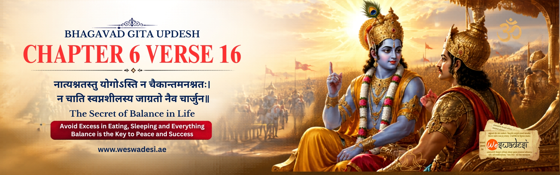 Bhagavad Gita Updesh Chapter 6 Verse 16 teaching balance and moderation in life