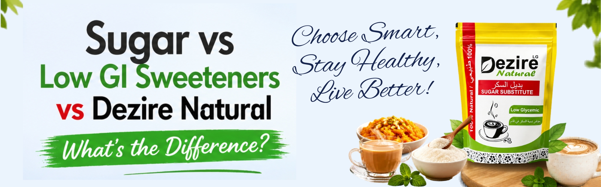 Sugar vs Low GI Sweeteners vs Dezire Natural comparison
