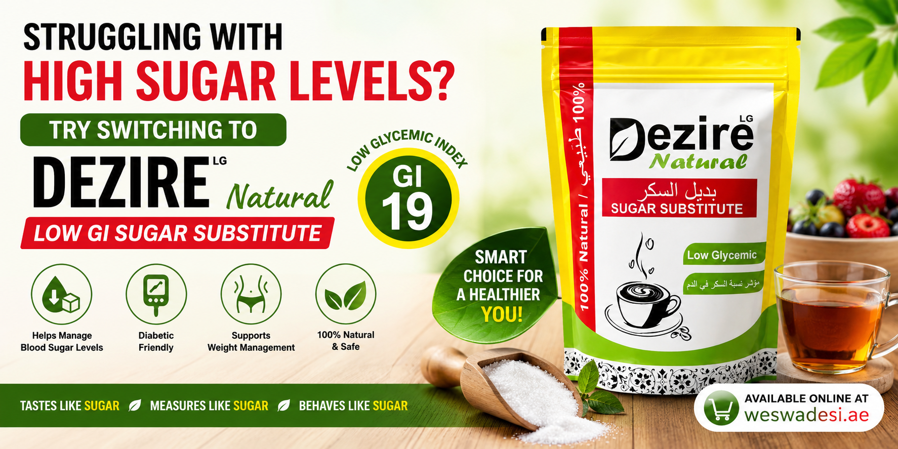 Struggling with High Sugar Levels? Try Switching to Dezire Natural LG Low GI Sugar Substitute