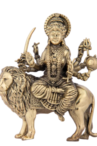 Durga Devi Sitting On Lion - 6 x 4 Inches | Brass Statue/ Durga Murti for Pooja/ 490 Gms Approx