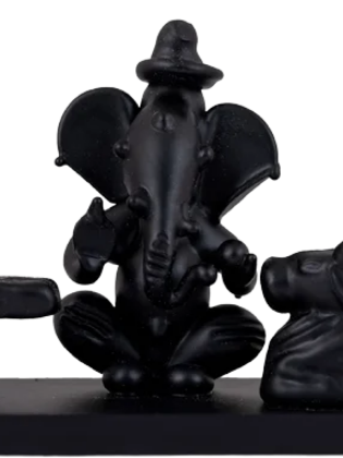 Shivling & Ganesh Murti & Nandi Statue With  Base - 2.5 x 3.75 Inches | Black Polish Showpiece for Car