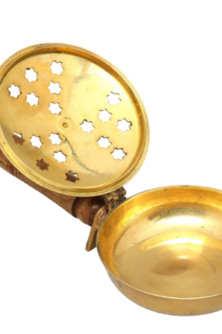 Brass Sambrani Dhoop Stand with Wooden Handle | Handmade