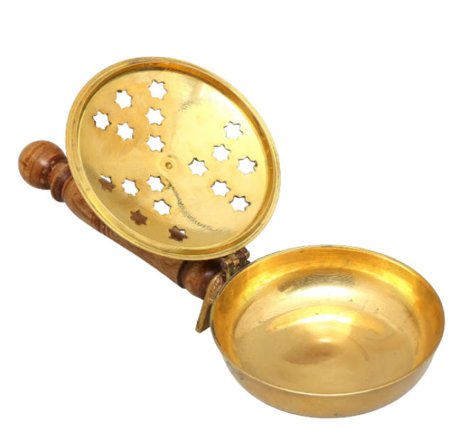 Brass Sambrani Dhoop Stand with Wooden Handle | Handmade