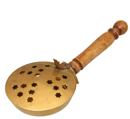 Brass Sambrani Dhoop Stand with Wooden Handle | Handmade - Image 2