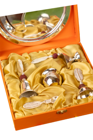 Silver Plated Rudraksha Pooja Thali Set with Premium Gift Box | 630 g