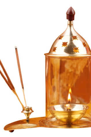 Brass and Glass Akhand Diya with Agarbatti Stand 7.5 inch | 275 g