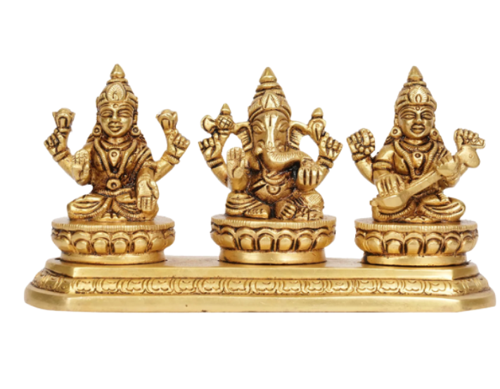 Brass Lakshmi Ganesha Saraswati Idol Set