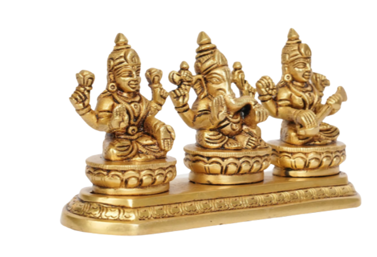 Brass Lakshmi Ganesha Saraswati Idol Set - Image 2